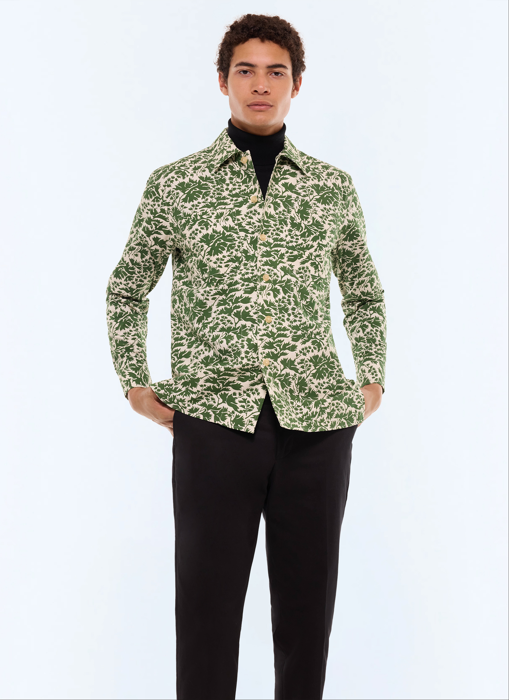 Ecru - Green camouflage pattern casual shirts shirt H3GILI-GH18-H015 - Men's  shirt