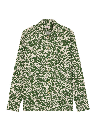 Fursac men's shirt - Ecru - Green camouflage pattern cotton shirt with patch pockets H3GILI-GH18-H015