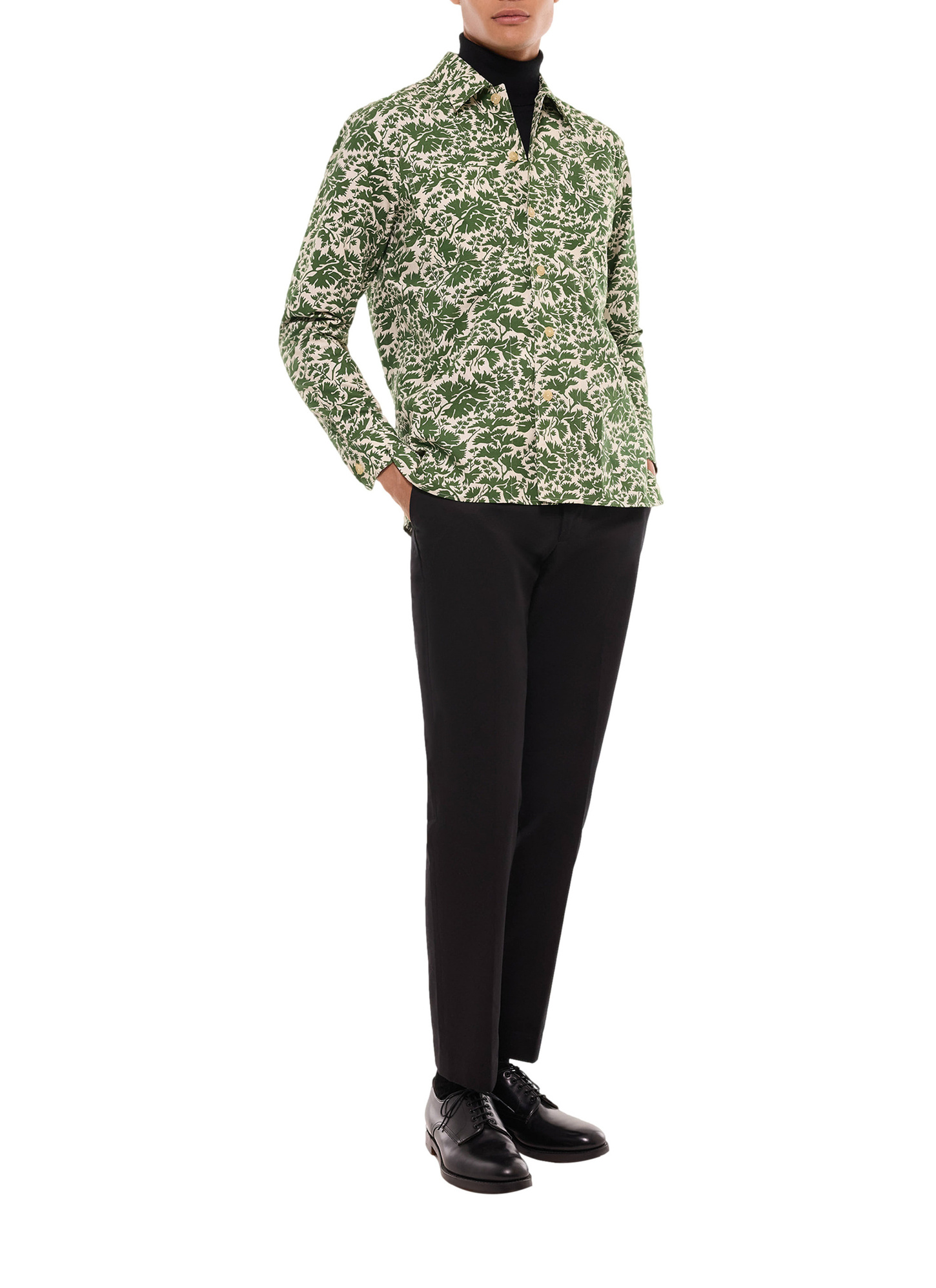 Men's green cotton twill shirt Fursac - H3GILI-GH18-H015