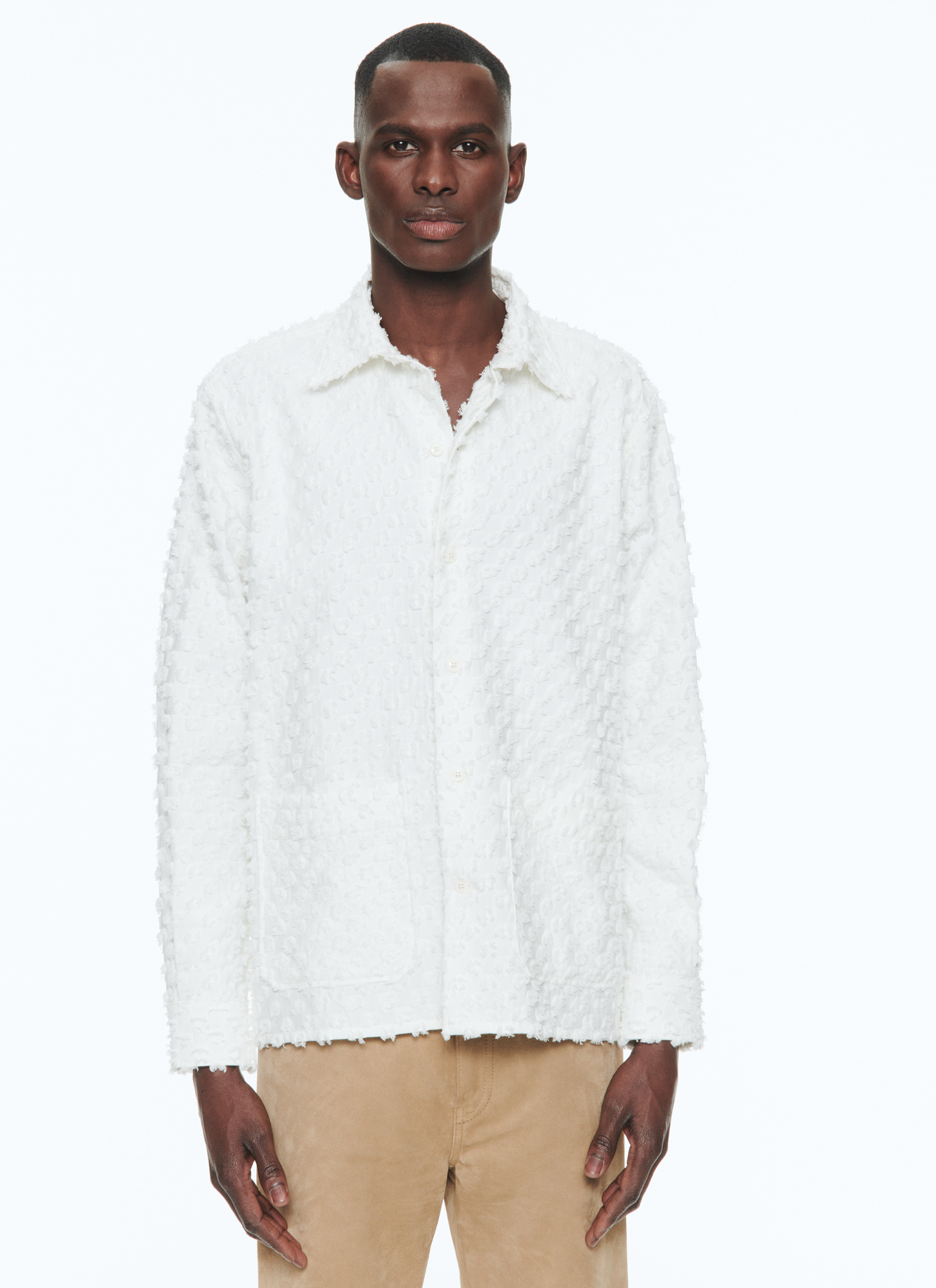 Men's shirt ecru cotton plumetis Fursac - H3BRIB-BX08-02