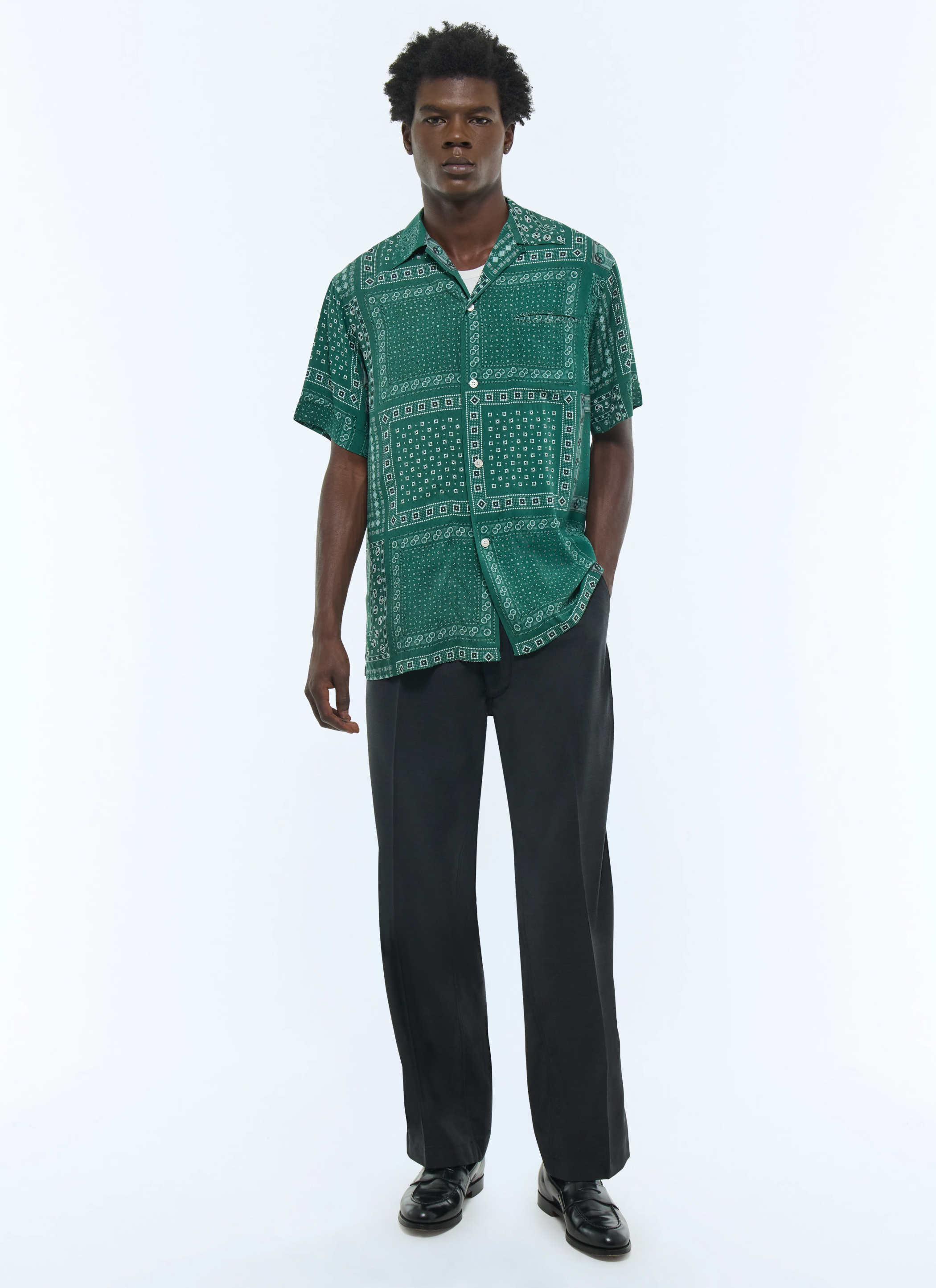 KAWAI 青色 チアホーン shirt-men-casual-shirts-green-