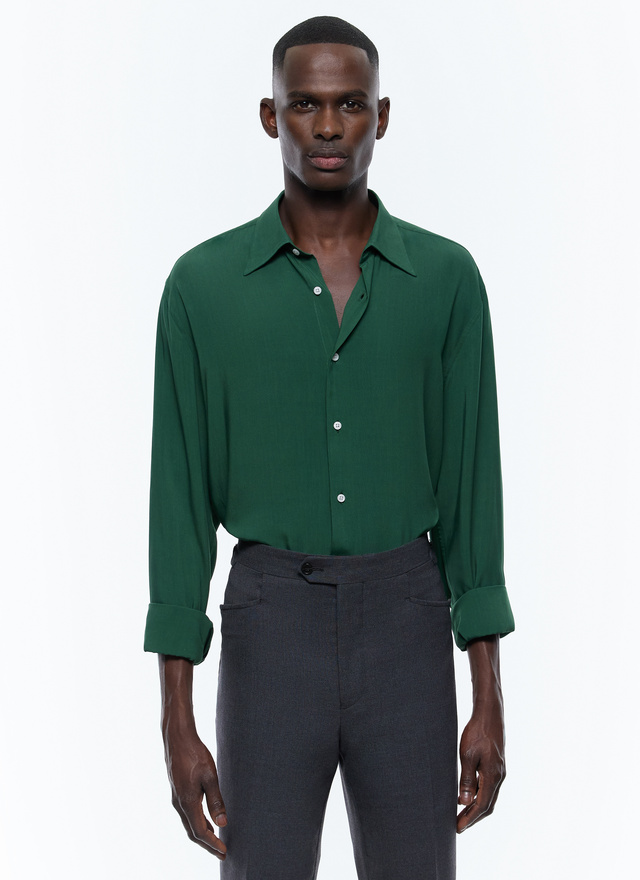 Men's shirt green ecovero viscose Fursac - H3ADOV-EH36-H009