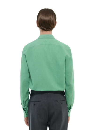 Fursac men's shirt - Green swallow collar shirt in linen and cotton H3EDAV-DH50-H004