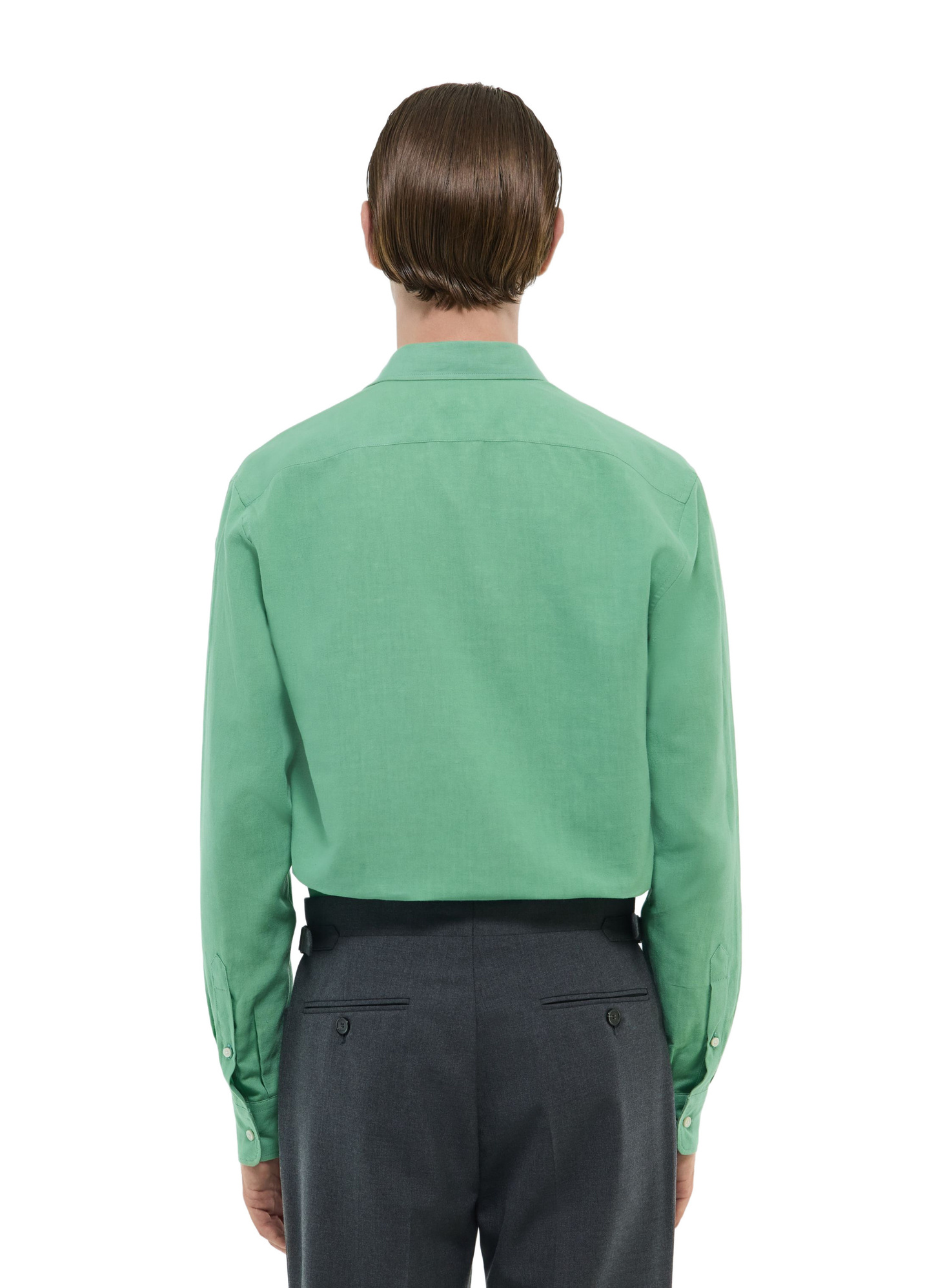 Fursac men's shirt - Green swallow collar shirt in linen and cotton H3EDAV-DH50-H004
