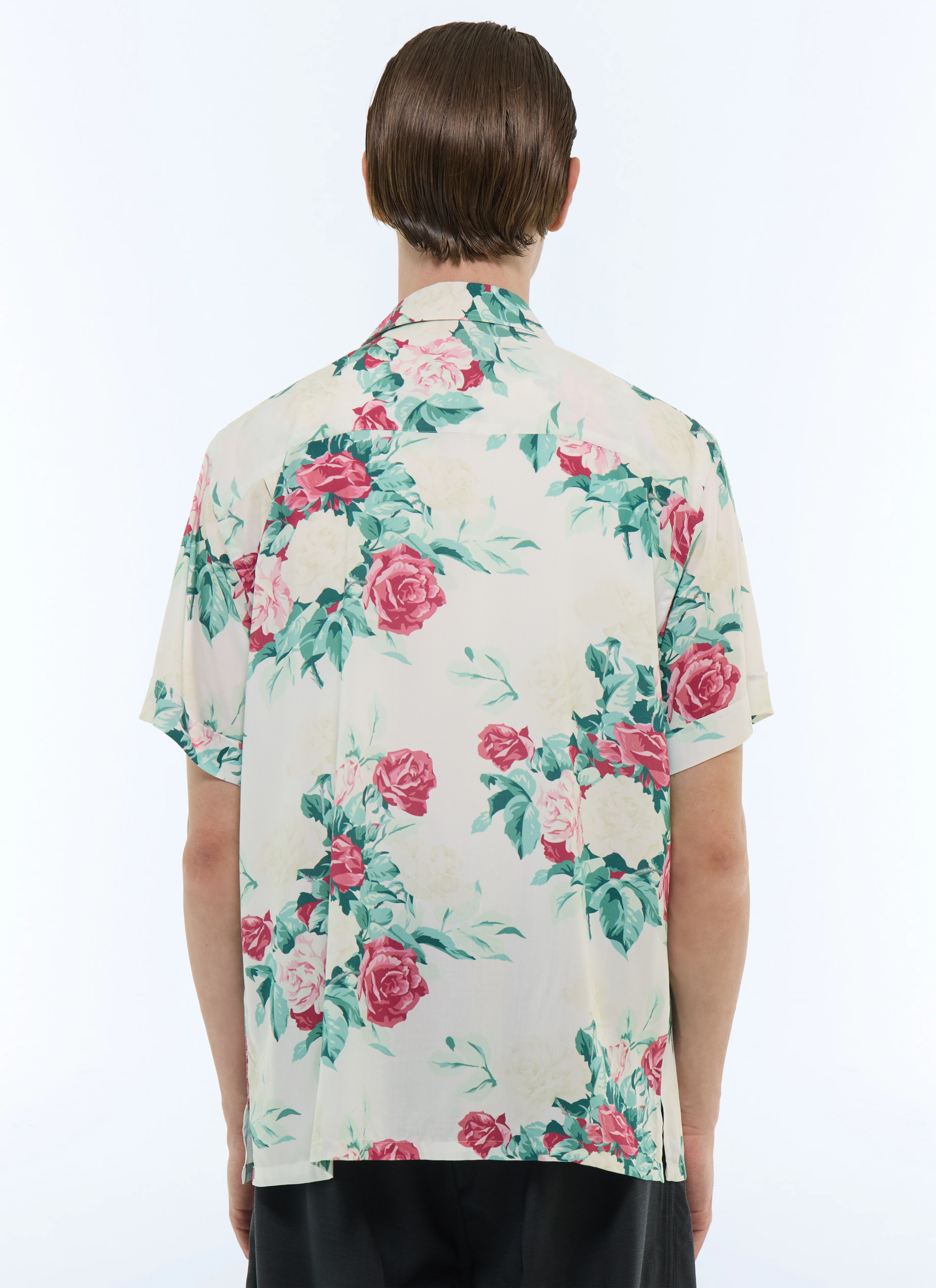 Green, pink and white floral pattern casual shirts shirt