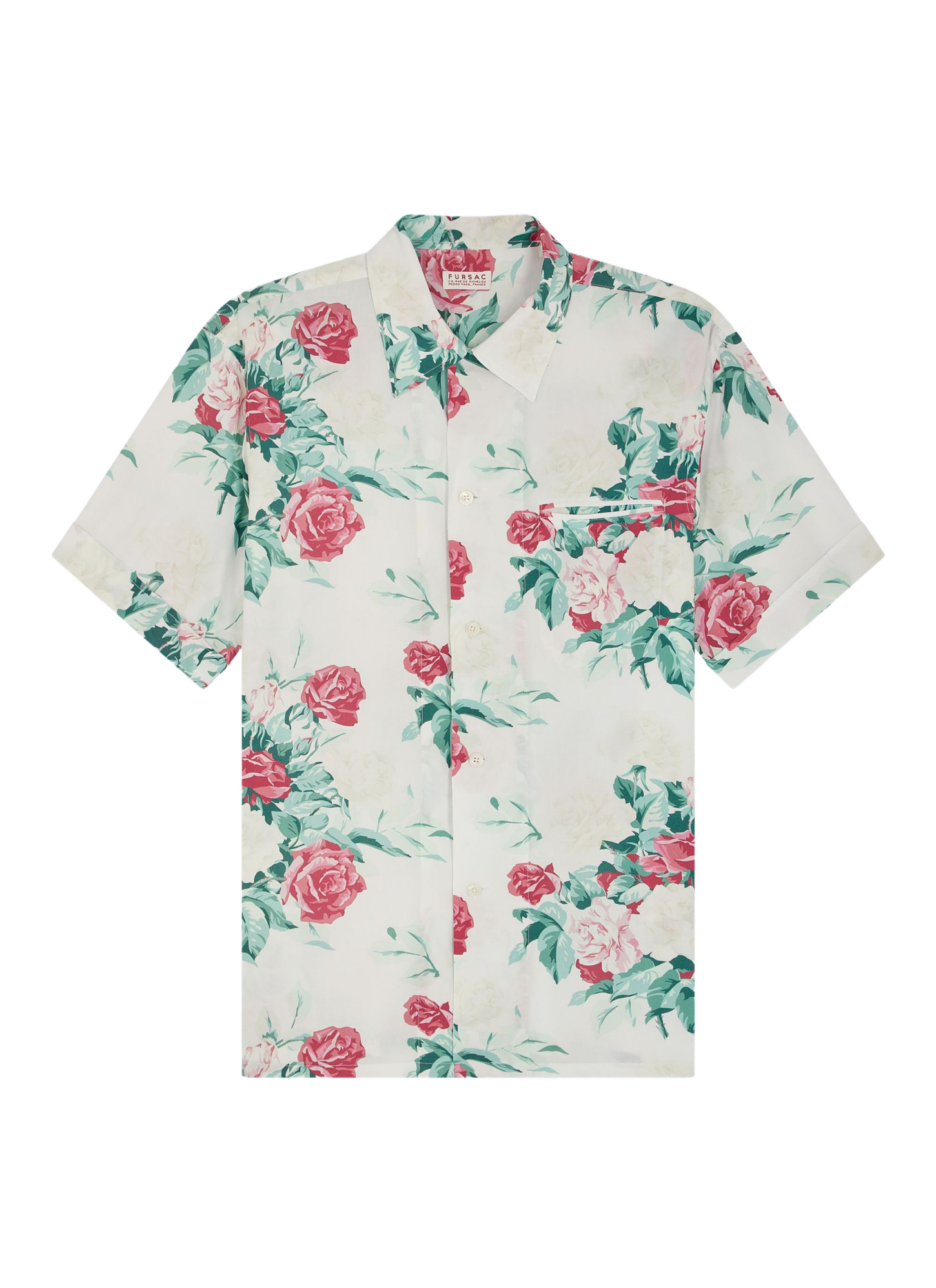 Fursac men's shirt - Green, pink and white floral pattern hawaiian shirt with floral pattern H3DUNY-FH24-L001