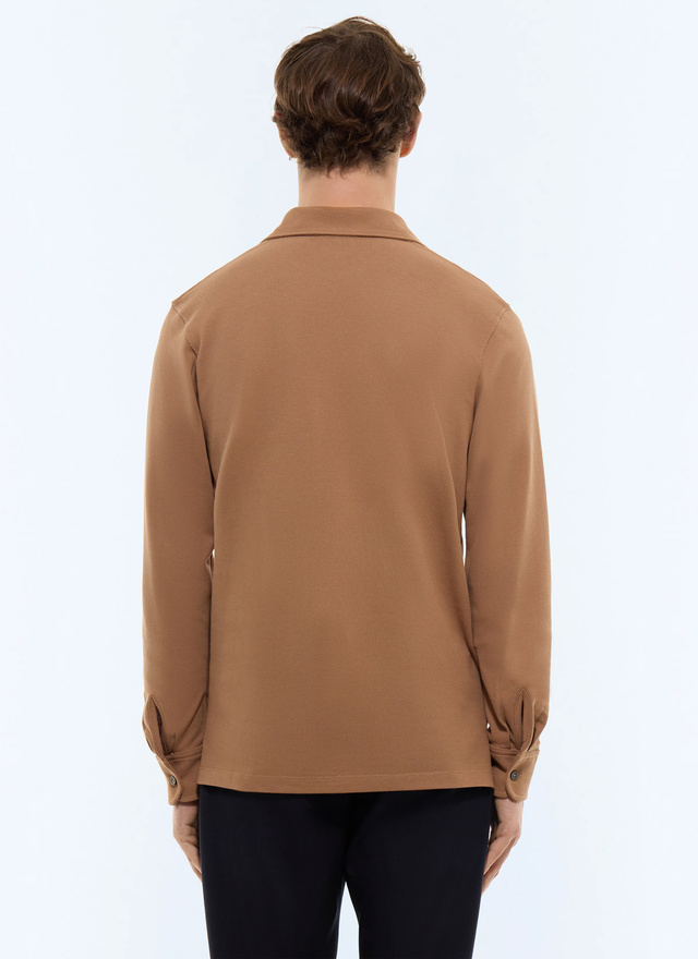 Men's brown organic cotton piqué jersey shirt Fursac - H3JLUM-FJ22-G006