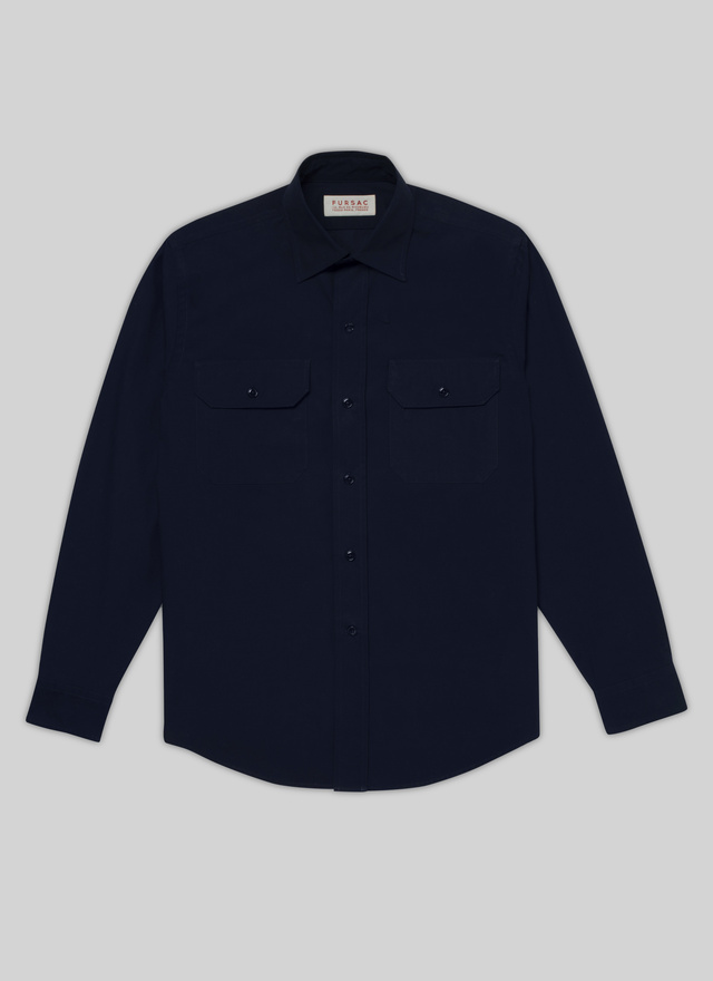 Men's blue, navy blue cotton canvas shirt Fursac - 22EH3VILI-VH08/31