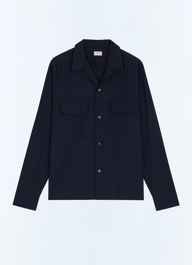 Men's blue, navy blue cotton shirt Fursac - H3JURY-JH31-D030