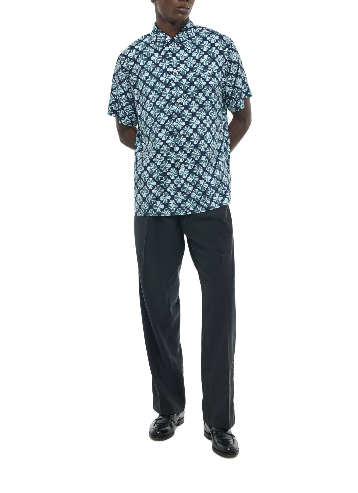 Men's navy blue - fancy pattern shirt Fursac - H3DUNY-FH26-D030