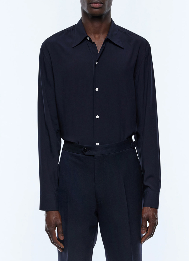 Men's shirt navy blue ecovero viscose Fursac - H3ADOV-EH36-D030