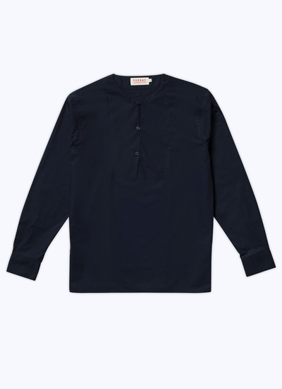 Men's blue, navy blue cotton poplin shirt Fursac - H3BIEN-AH07-30