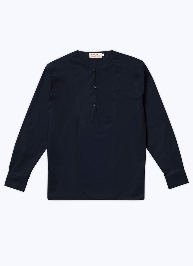 Men's blue, navy blue cotton poplin shirt Fursac - H3BIEN-AH07-30