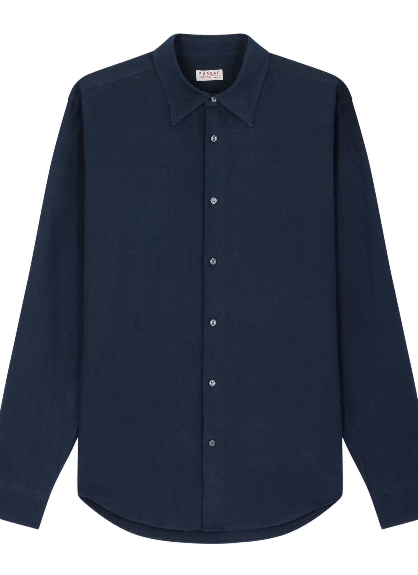 Fursac men's shirt - Navy blue swallow collar shirt in linen and cotton H3EDAV-DH50-D030