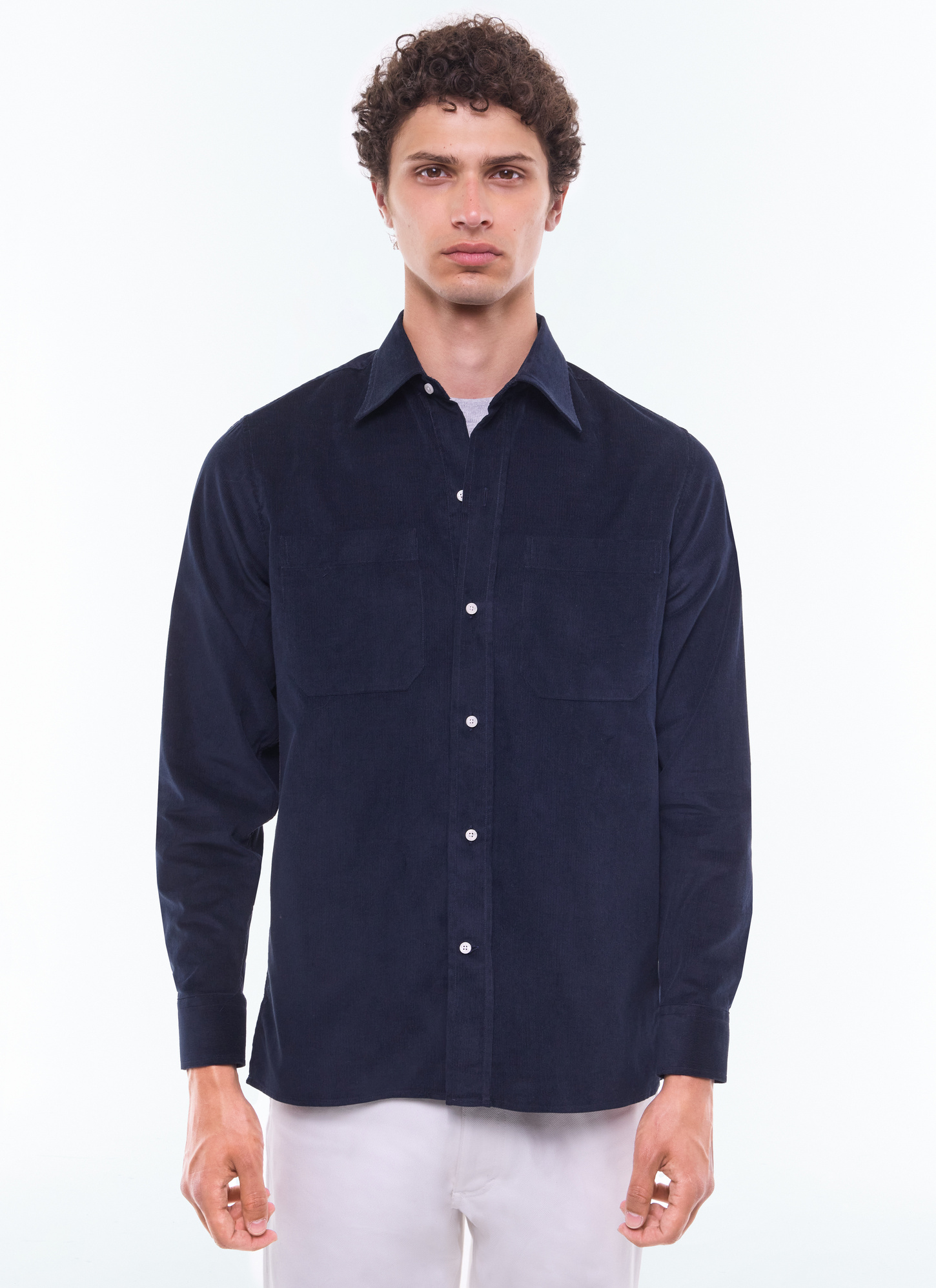 Men's shirt navy blue certified corduroy Fursac - H3EILI-EH35-D030