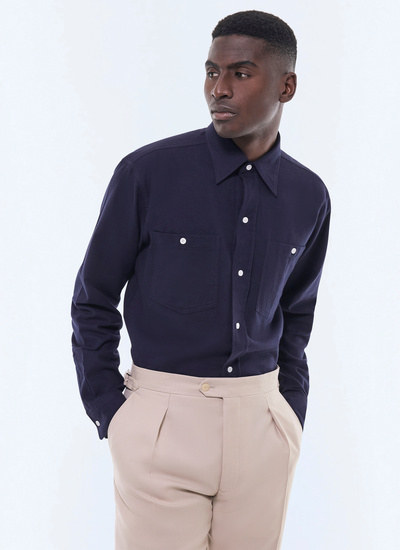 Men's shirt navy blue cotton flannel Fursac - H3GCIL-GH07-D030