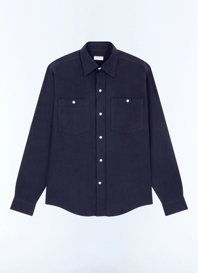Men's blue, navy blue cotton flannel shirt Fursac - H3GCIL-GH07-D030