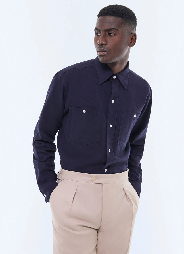 Men's shirt navy blue cotton flannel Fursac - H3GCIL-GH07-D030