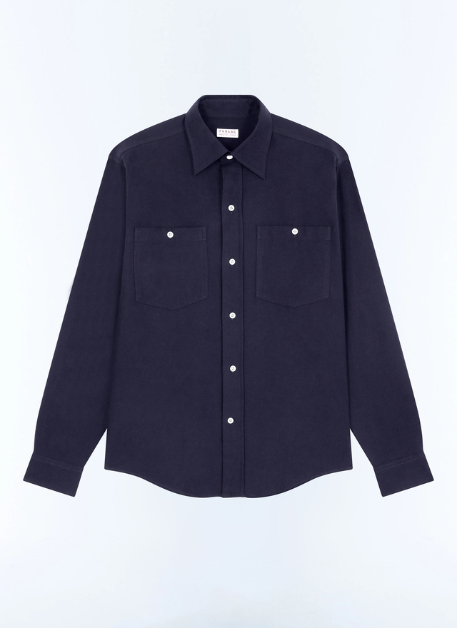 Men's blue, navy blue cotton flannel shirt Fursac - H3GCIL-GH07-D030