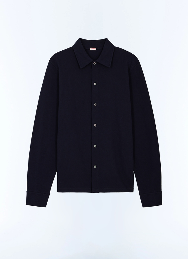 Men's blue, navy blue organic cotton piqué jersey shirt Fursac - H3JLUM-FJ22-D030
