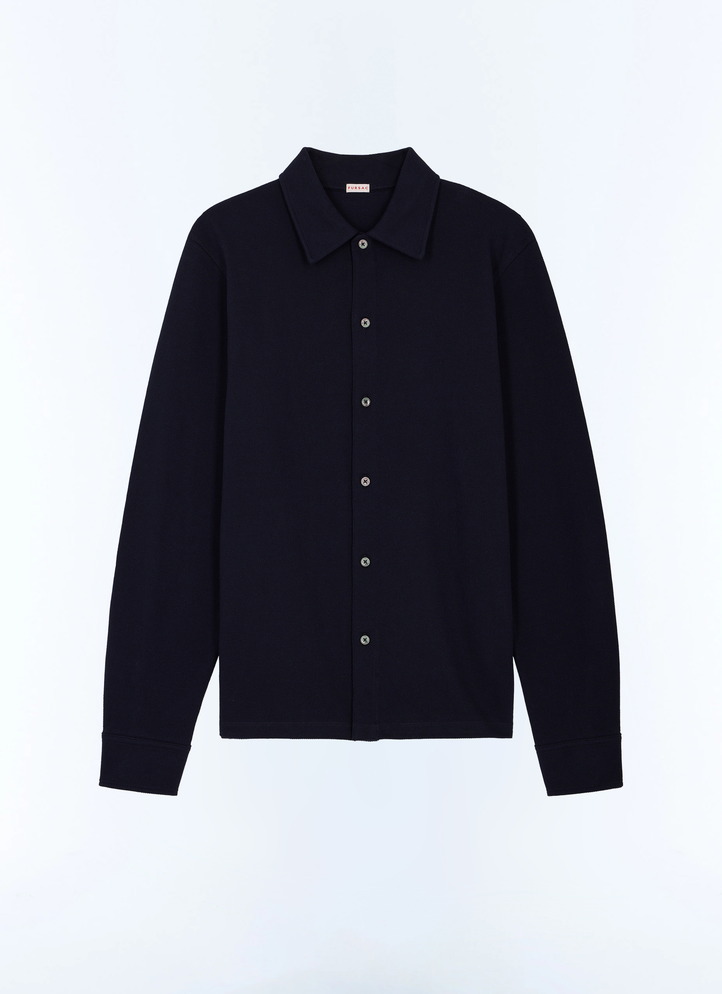 Men's blue, navy blue organic cotton piqué jersey shirt Fursac - H3JLUM-FJ22-D030