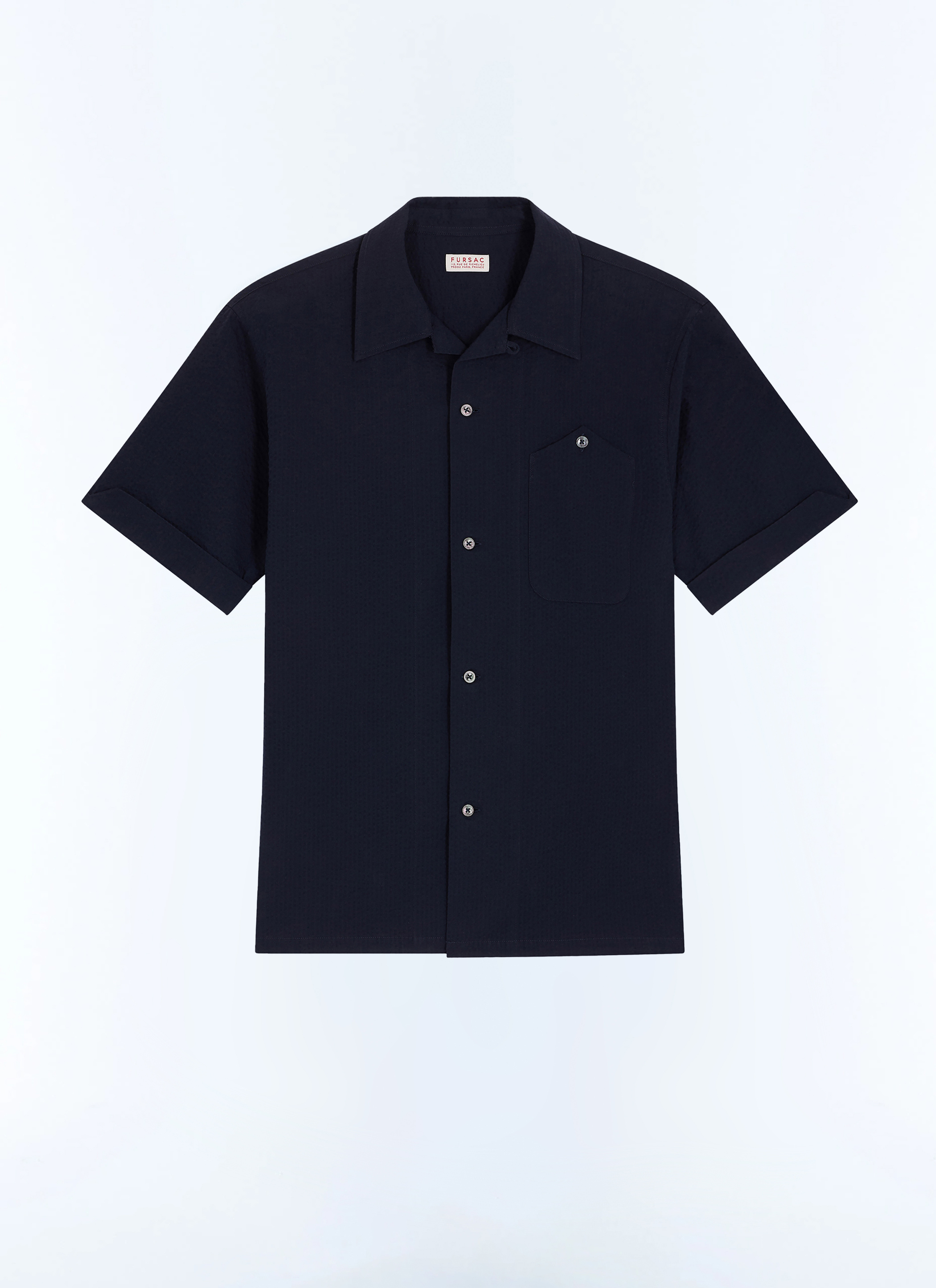 FURSAC - Cotton seersucker short-sleeves shirt - Men - Size XXL - Blue, Navy blue - Straight cut
