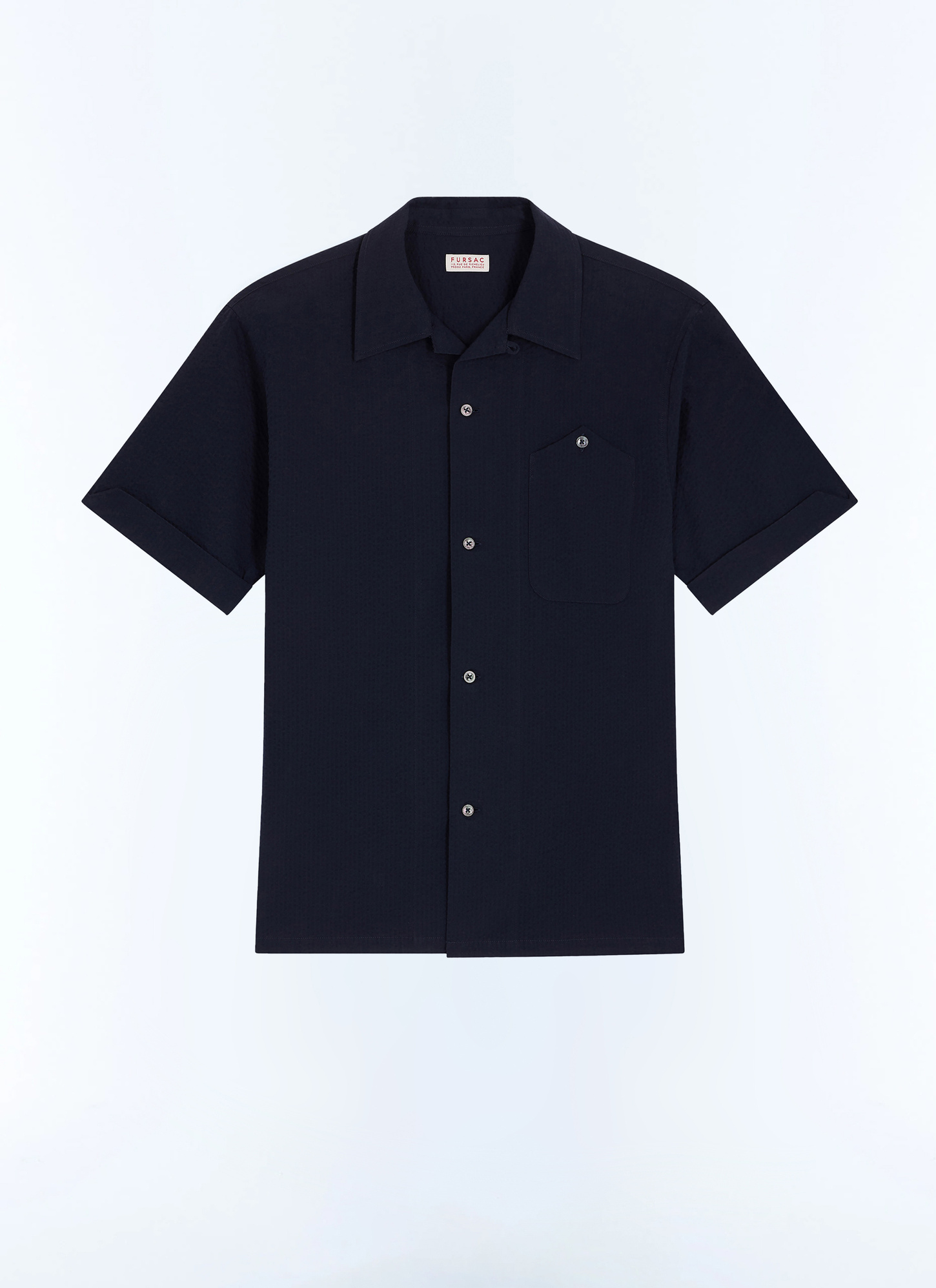 Men's blue, navy blue organic cotton seersucker shirt Fursac - H3JULY-JX13-D030