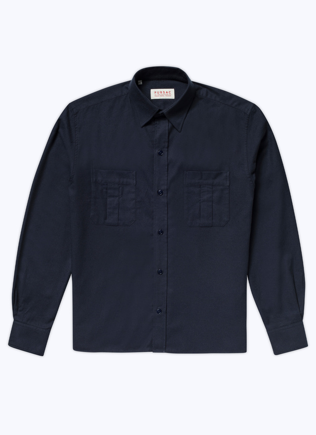 Men's blue, navy blue cotton flannel shirt Fursac - H3TIBO-AH87-30