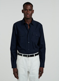 Navy blue cotton canvas overshirt - H3VILI-VH08-31