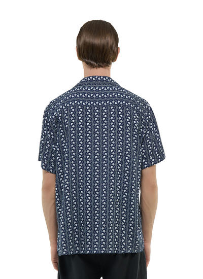 Men's blue, navy blue certified viscose shirt Fursac - H3DUNY-FH25-D030