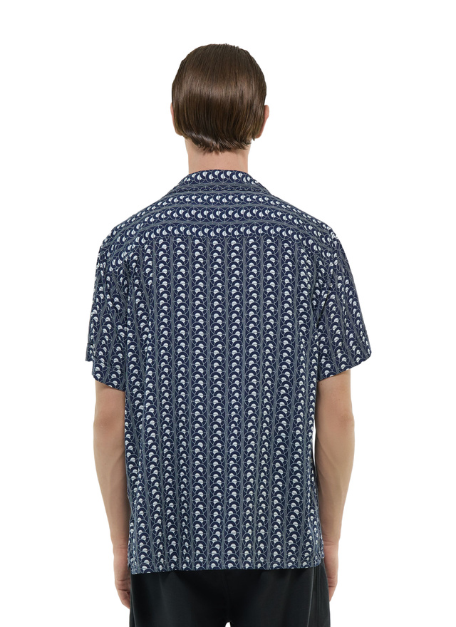 Fursac men's shirt - Navy blue - Scale pattern hawaiian shirt with scale pattern H3DUNY-FH25-D030