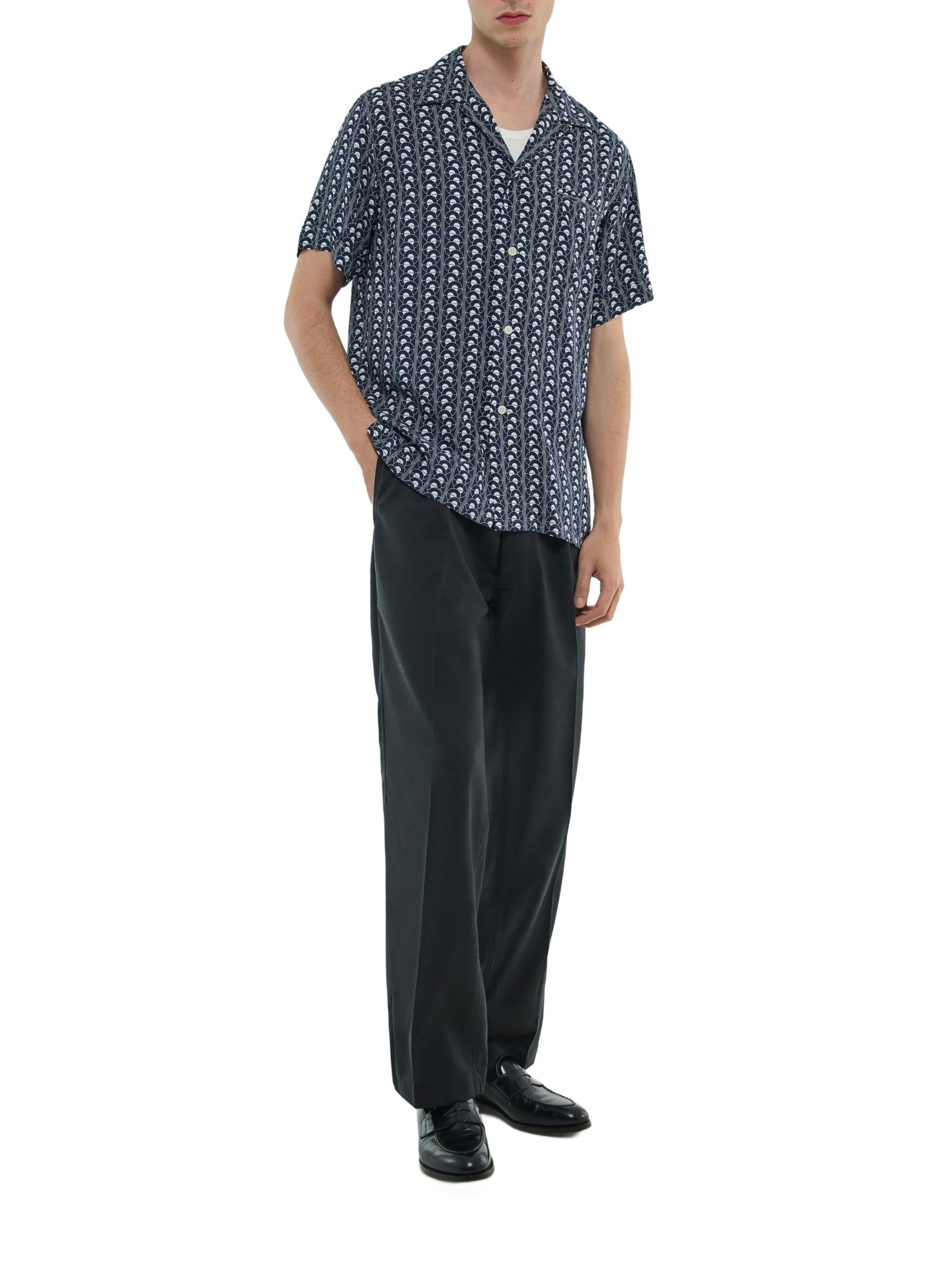 Men's navy blue - scale pattern shirt Fursac - H3DUNY-FH25-D030