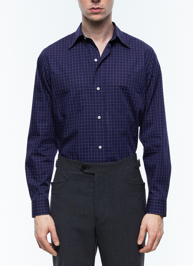 Men's shirt navy blue cotton poplin Fursac - H3CILI-DH19-D030