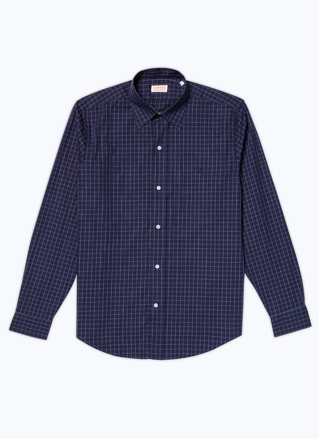Men's shirt navy blue cotton poplin Fursac - H3CILI-DH19-D030