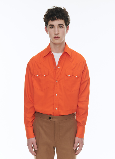 Men's shirt orange cotton flannel Fursac - H3CAVI-CH06-E014
