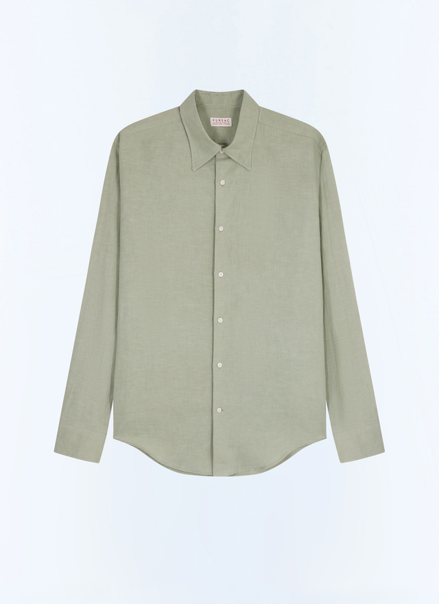 Men's green cotton and linen canvas shirt Fursac - H3EDAV-DH50-H005