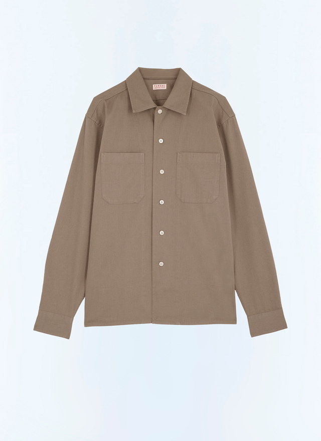 Men's green cotton twill shirt Fursac - H3GILI-GH02-H015