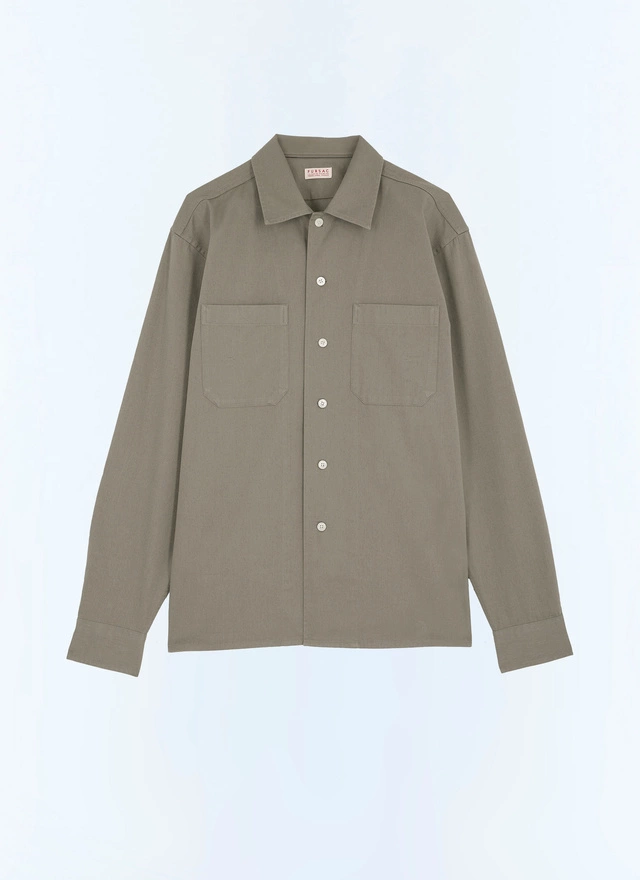 Men's shirt sage green cotton twill Fursac - H3GILI-GH02-H015