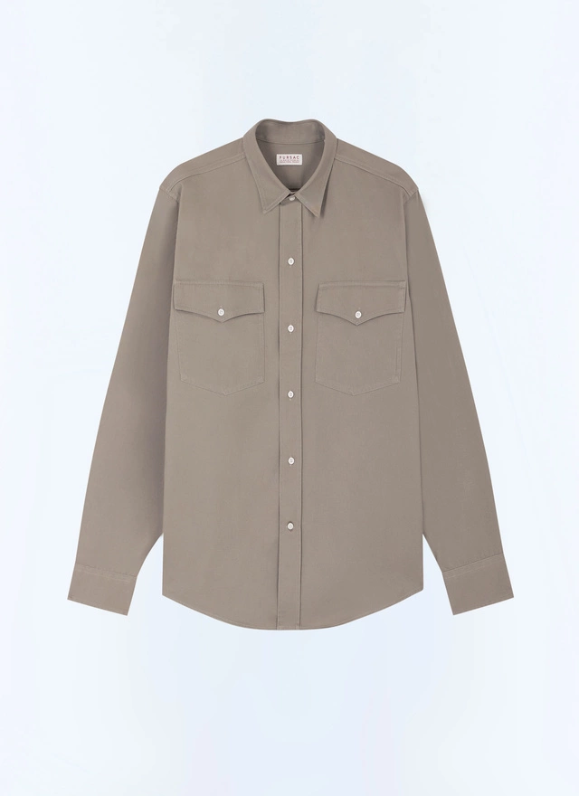 Men's green cotton twill shirt Fursac - H3GILI-GH02-H015