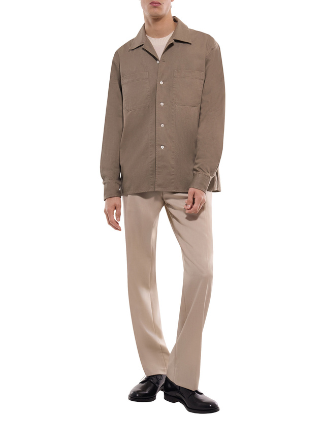 Men's shirt sage green cotton twill Fursac - H3GILI-GH02-H015