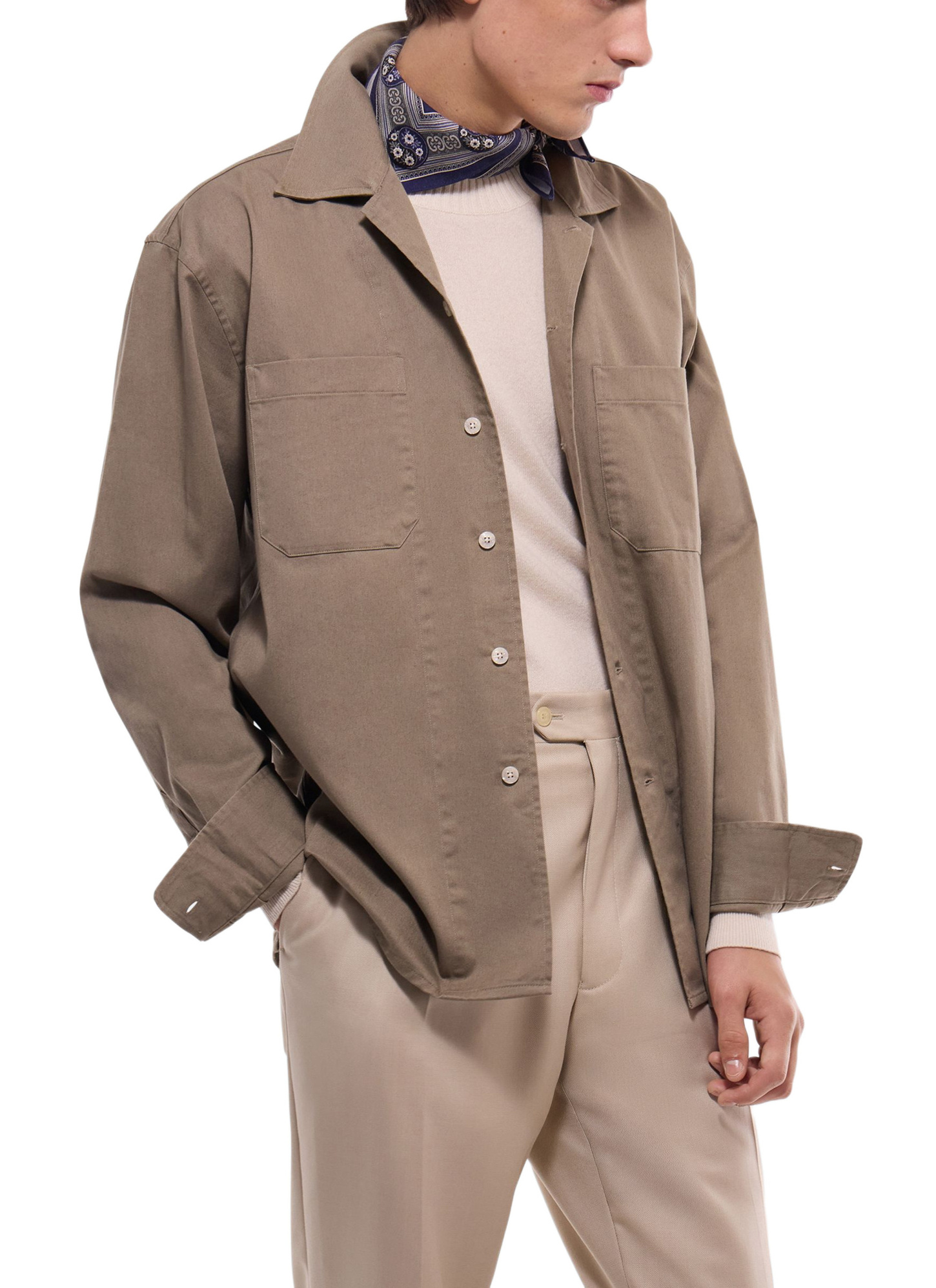 Men's shirt sage green cotton twill Fursac - H3GILI-GH02-H015