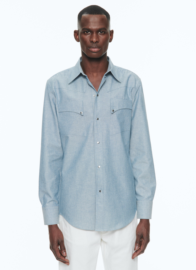 Men's shirt sky blue cotton canvas Fursac - 23EH3BICE-BH14/38