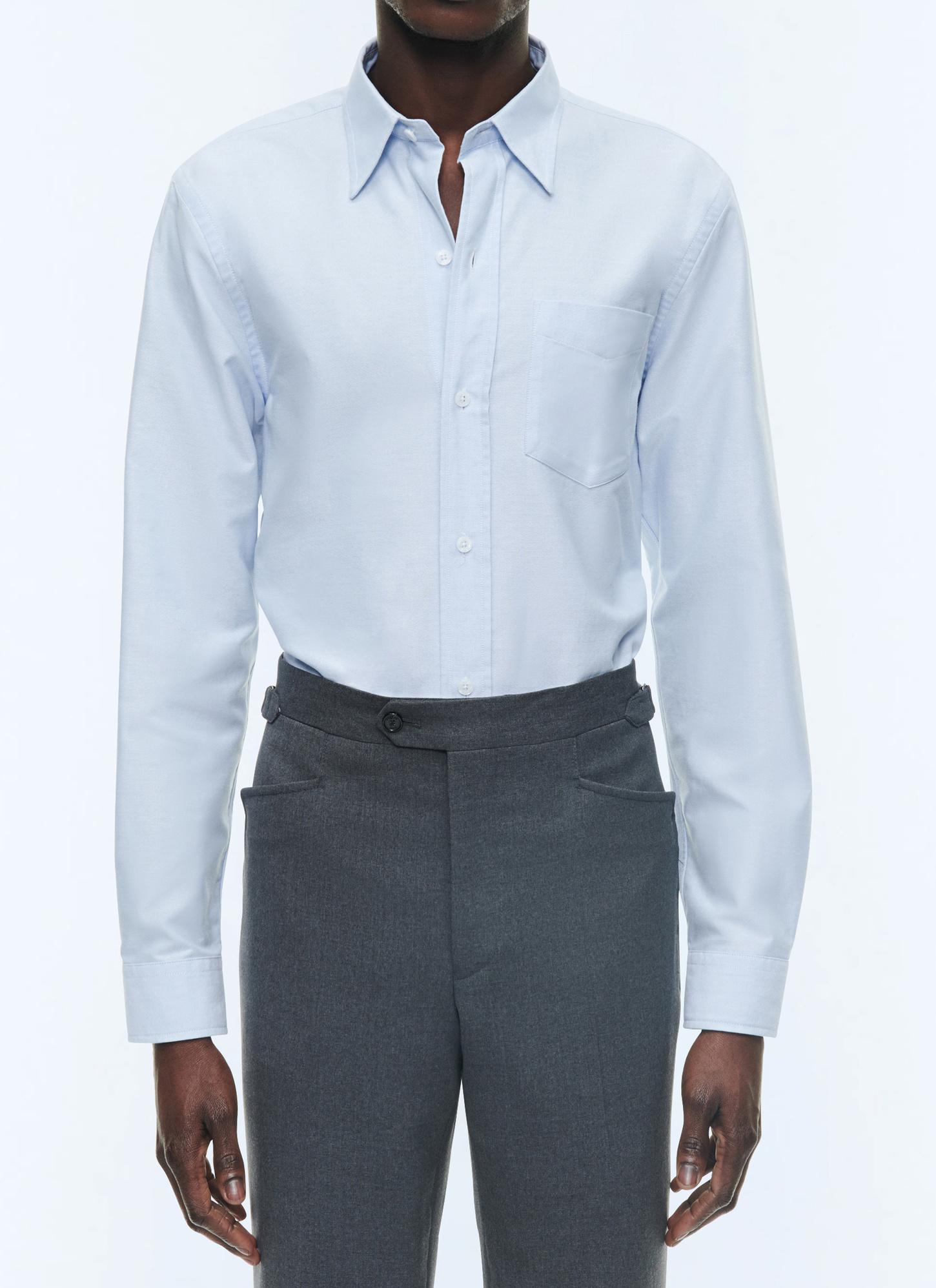 Men's shirt sky blue organic cotton oxford Fursac - H3VIBA-DH01-D039