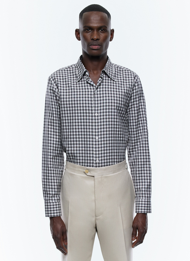 Men's shirt white and black blurred checks cotton Fursac - H3ADAV-EH21-B001