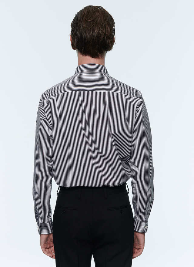 Men's shirt white and black stripes cotton poplin Fursac - 22HH3VIBA-AH51/20