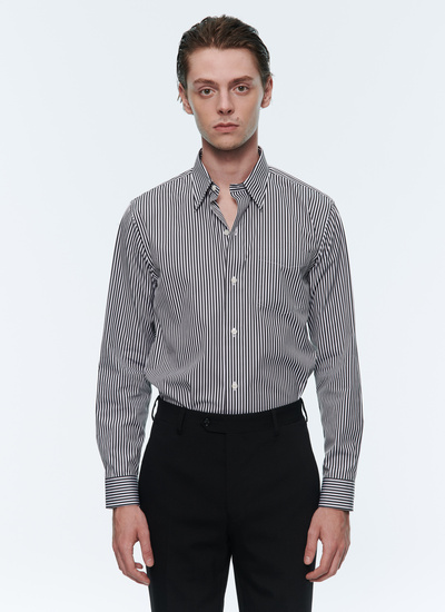 Men's shirt white and black stripes cotton poplin Fursac - H3VIBA-AH51-20