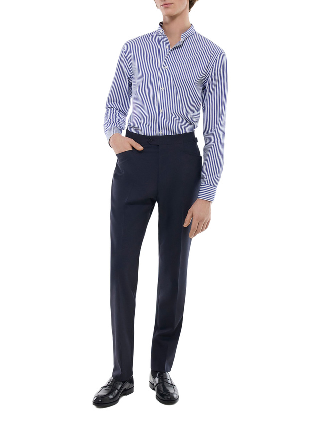 Men's blue, navy blue cotton poplin shirt Fursac - H3TIKA-FH29-D013
