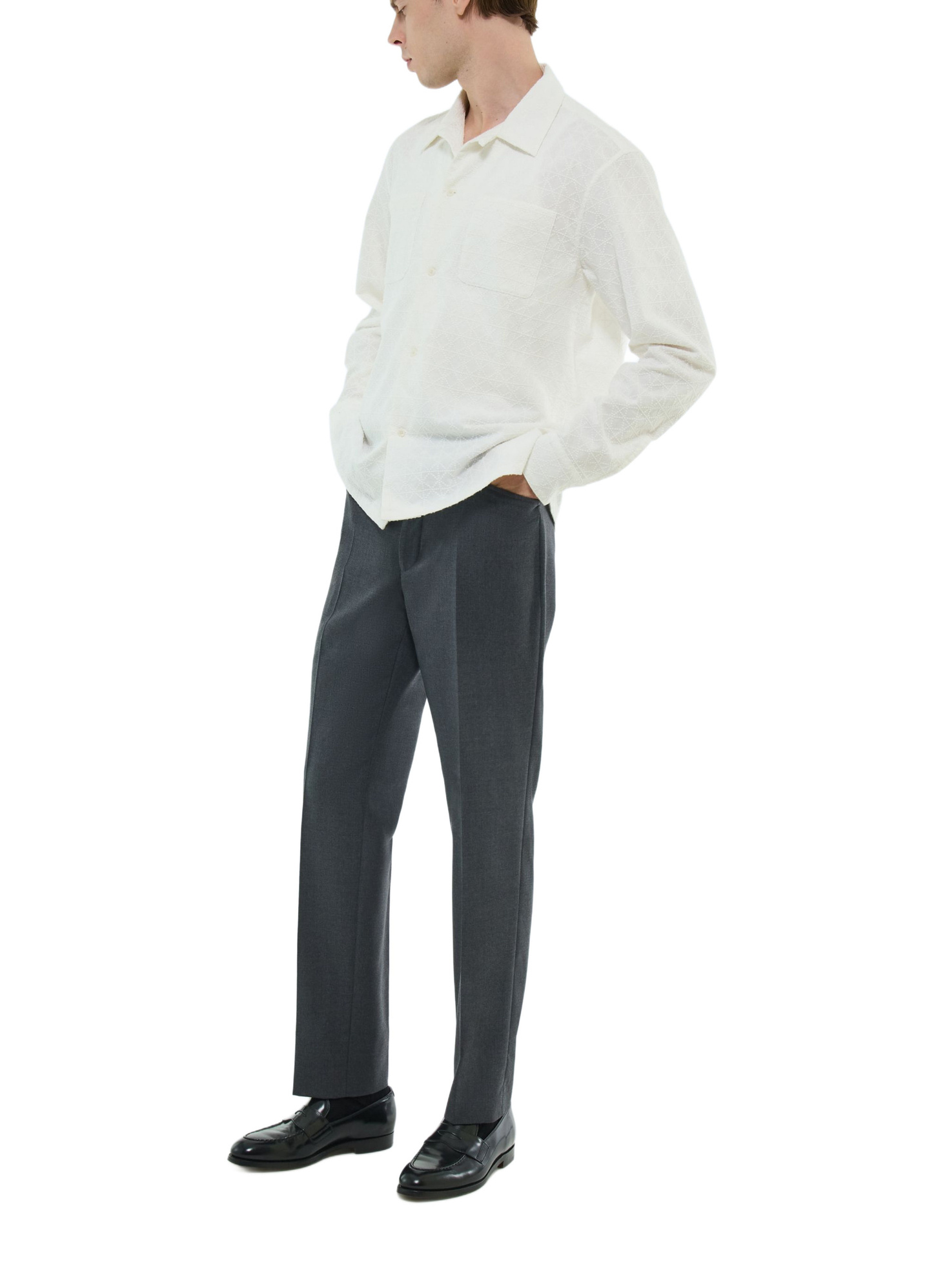 Men's white, ecru cotton shirt Fursac - H3FURE-FH09-A001