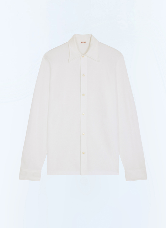 Men's white, ecru organic cotton piqué jersey shirt Fursac - H3JLUM-FJ22-A001
