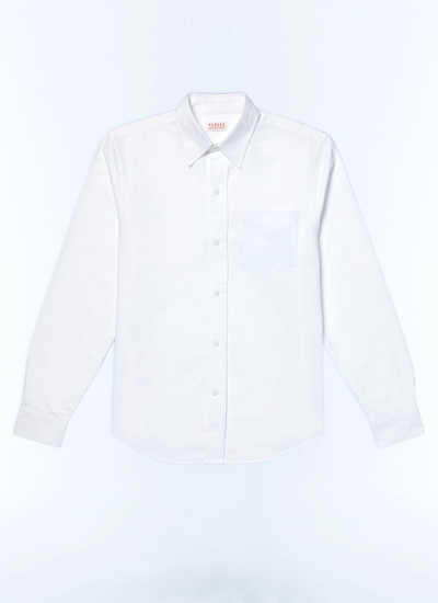 Men's white, ecru organic cotton oxford shirt Fursac - H3VIBA-DH01-A001